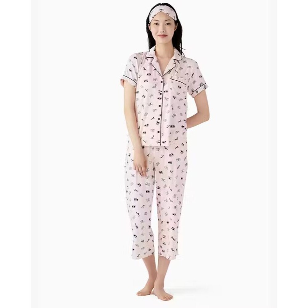 Kate Spade Knit Cropped Pajama Set Women's SMALL Photography Camera Toss
